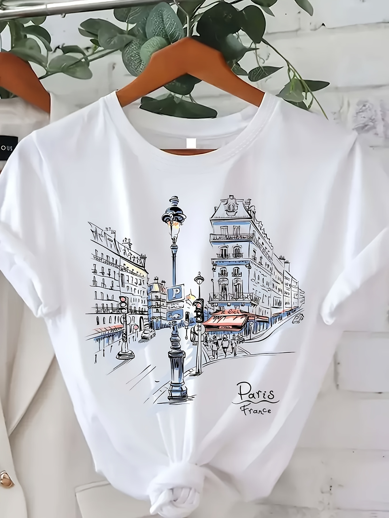 Street Fashion Paris - 여성용 파리 스트리트 프린트 티셔츠 반소매