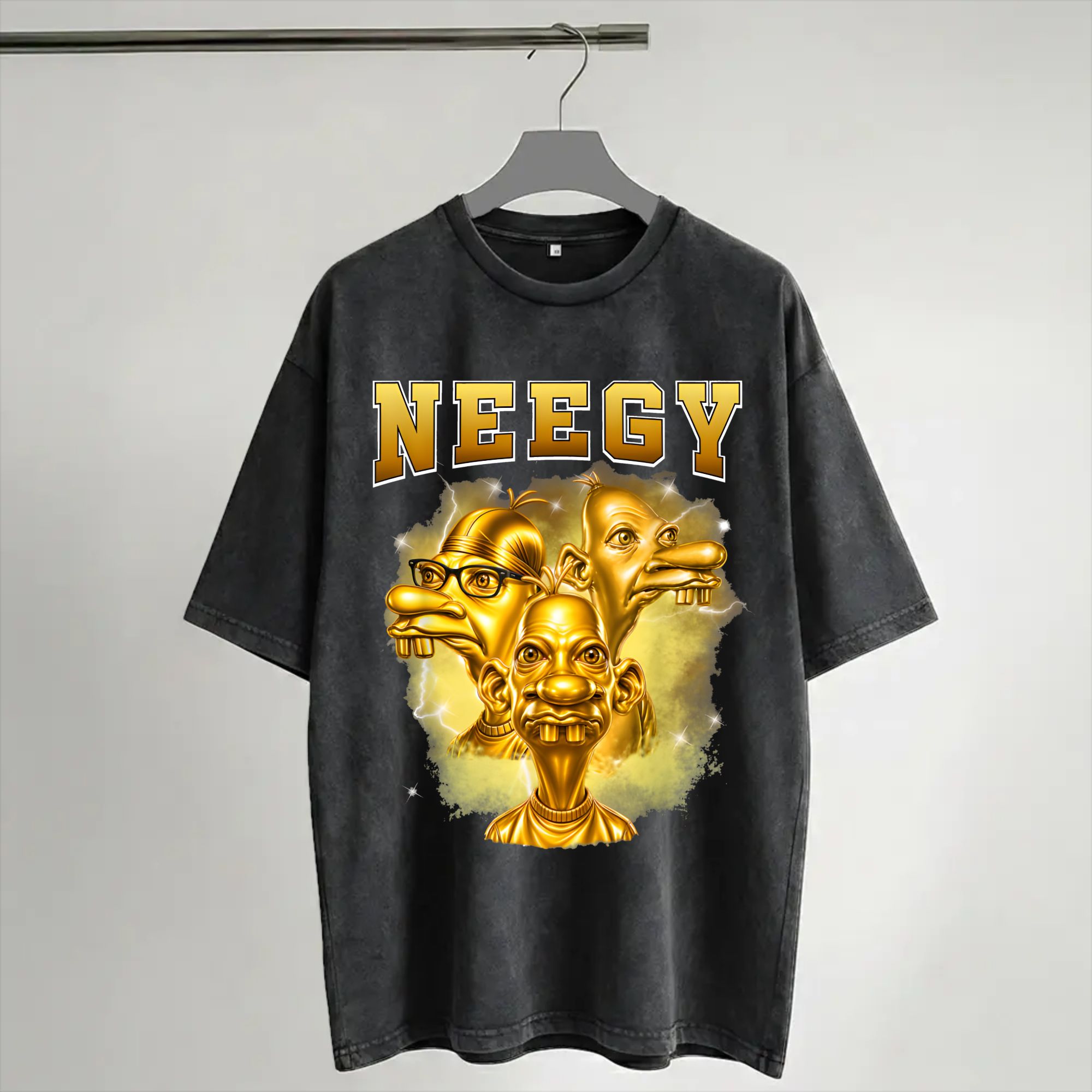 하라주쿠 워시드 셔츠 Golden Neegy Meme  - Street Fashion Gen Z 리뷰 및 가격