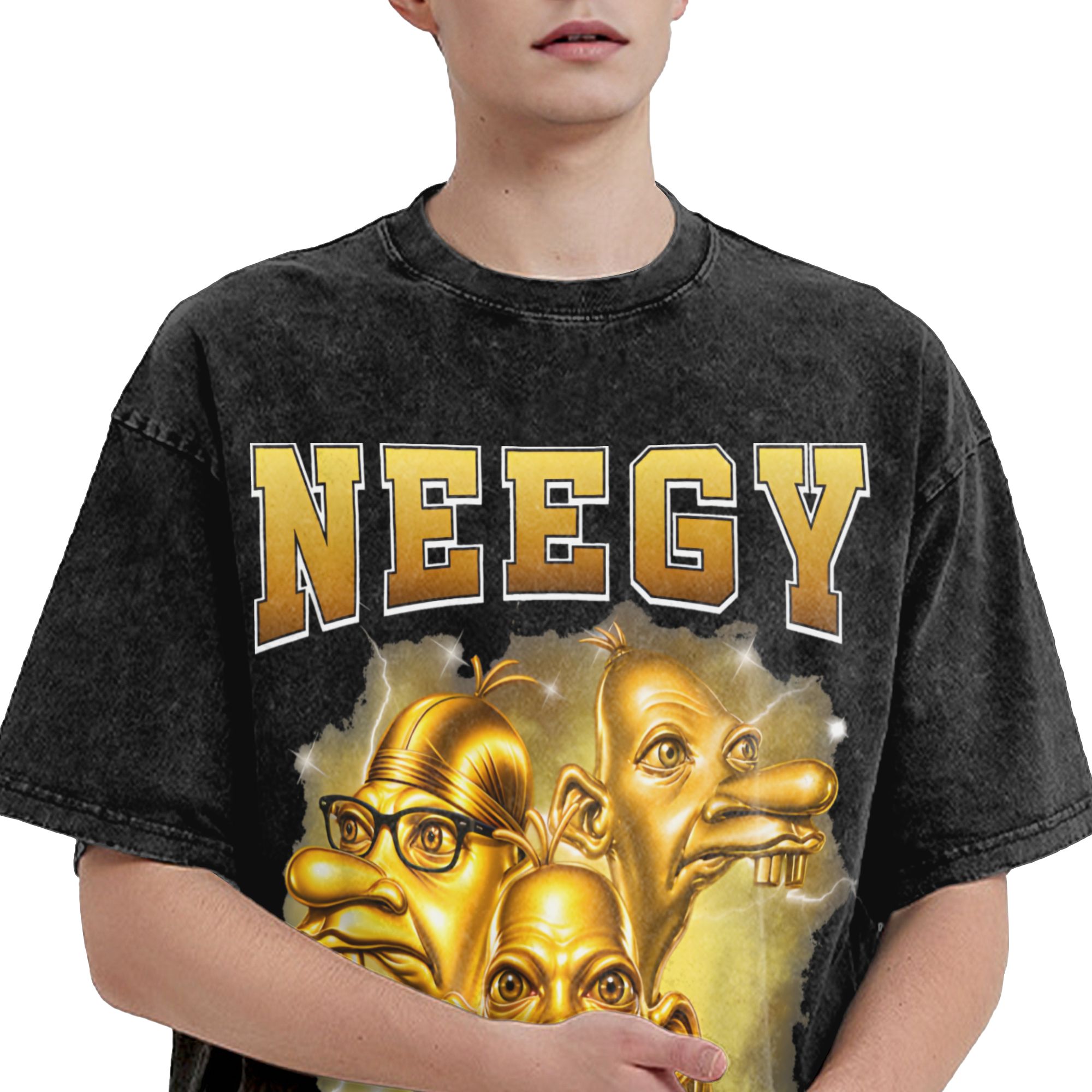 하라주쿠 워시드 셔츠 Golden Neegy Meme  - Street Fashion Gen Z 리뷰 및 가격