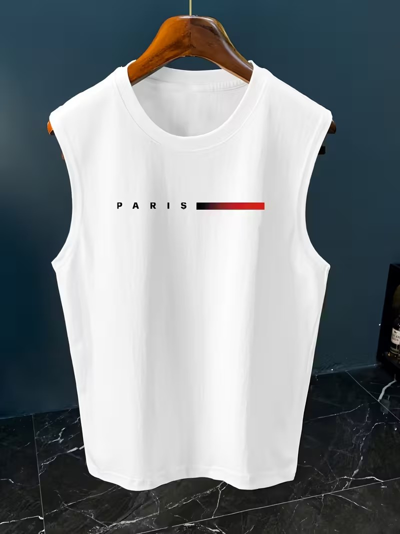 남성용 미니멀리스트 파리 레터 프린트 민소매 탱크탑 캐 - Street Fashion Paris 리뷰 및 가격
