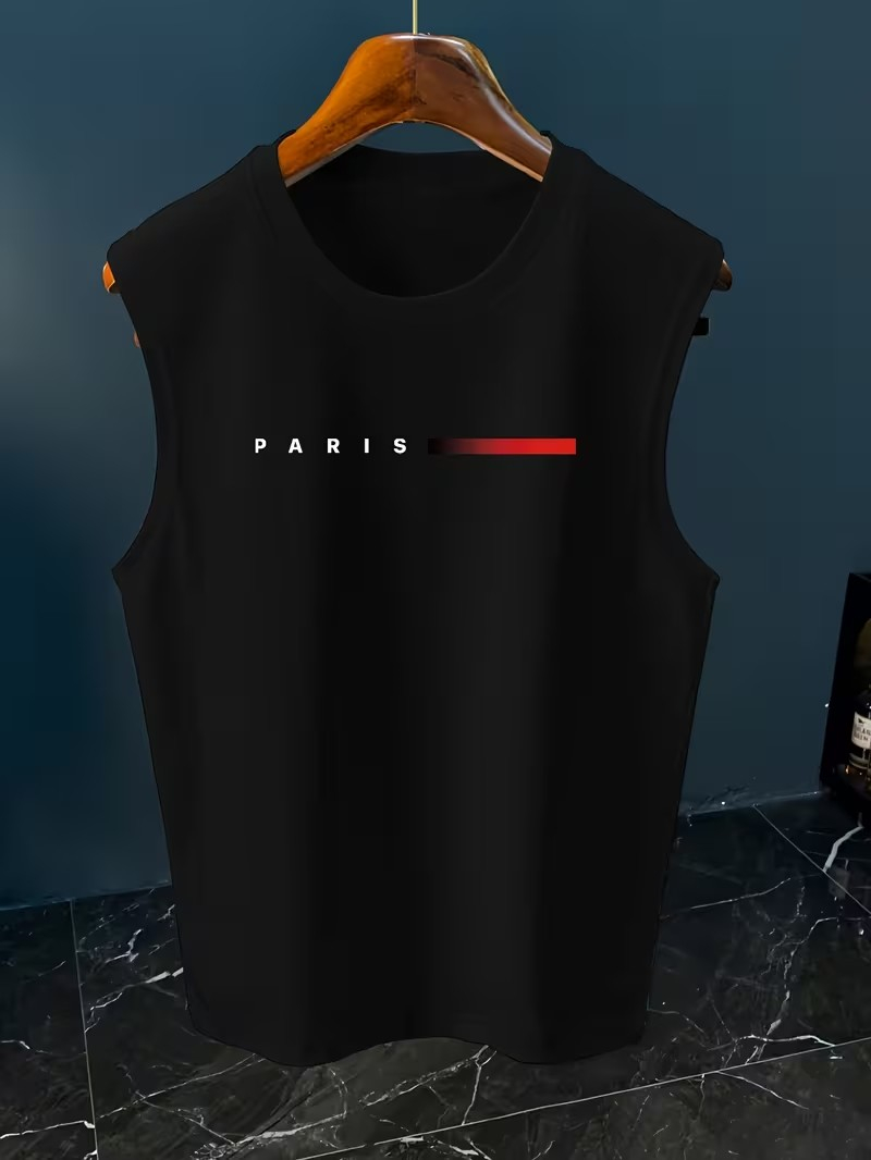 남성용 미니멀리스트 파리 레터 프린트 민소매 탱크탑 캐 - Street Fashion Paris 리뷰 및 가격